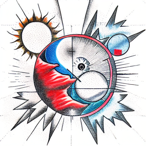 Sun and Moon and red star tattoo design idea