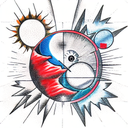 Sun and Moon and red star tattoo design idea