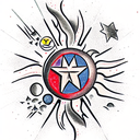 Sun and Moon and red star tattoo design idea