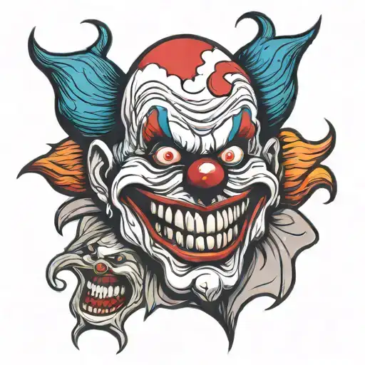 evil clown with severed head tattoo design idea
