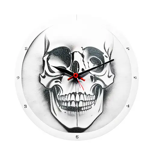eye clock in the top of a skull  tattoo design idea