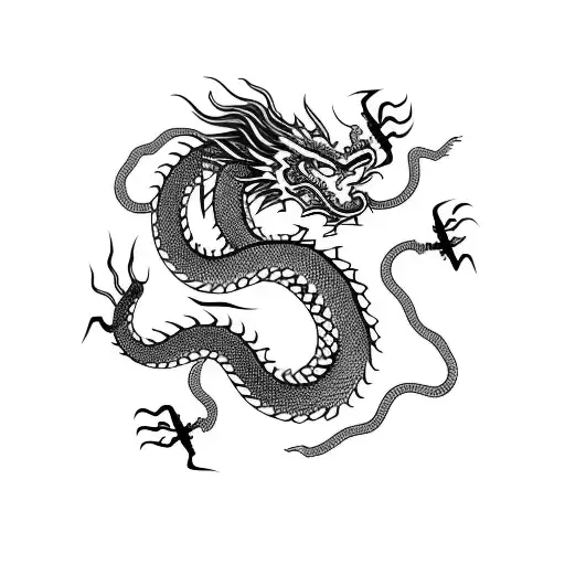 A long Chinese dragon in the form of a spiral for the shin tattoo design idea