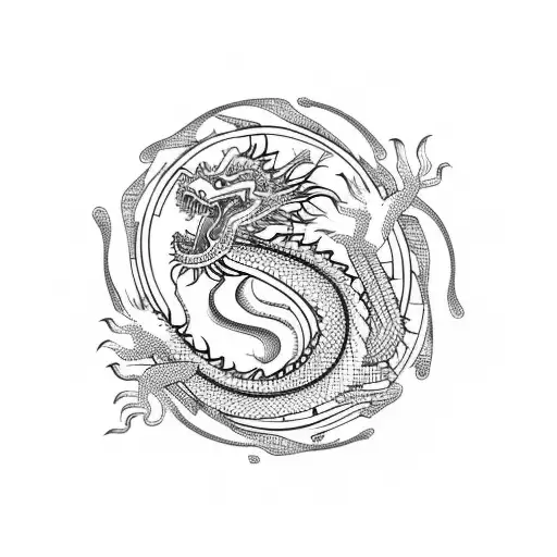 A long Chinese dragon in the form of a spiral tattoo design idea