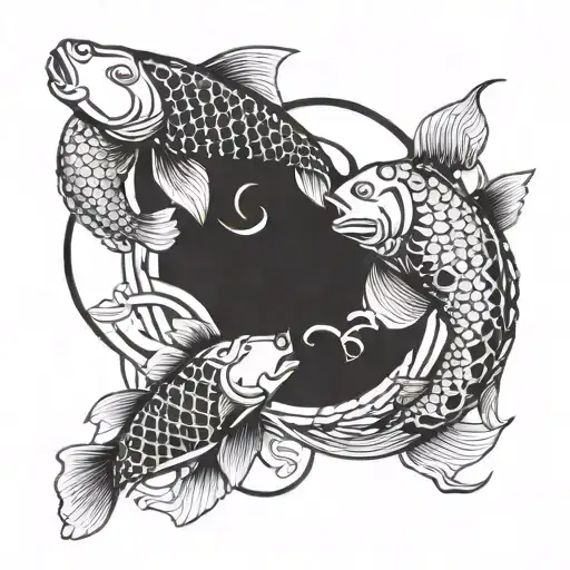 koi fish ying yang with a Taurus zodiac symbol and Scorpio zodiac tattoo design idea