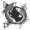 koi fish ying yang with a Taurus zodiac symbol and Scorpio zodiac tattoo design idea