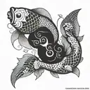 koi fish ying yang with a Taurus zodiac symbol and Scorpio zodiac tattoo design idea