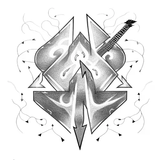 A guitar hero playing a guitar with lightning bolts coming out of the strings tattoo design idea