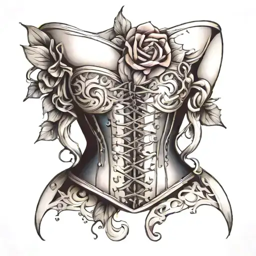corset coming out of skin tattoo design idea