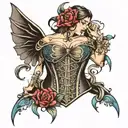 corset coming out of skin tattoo design idea