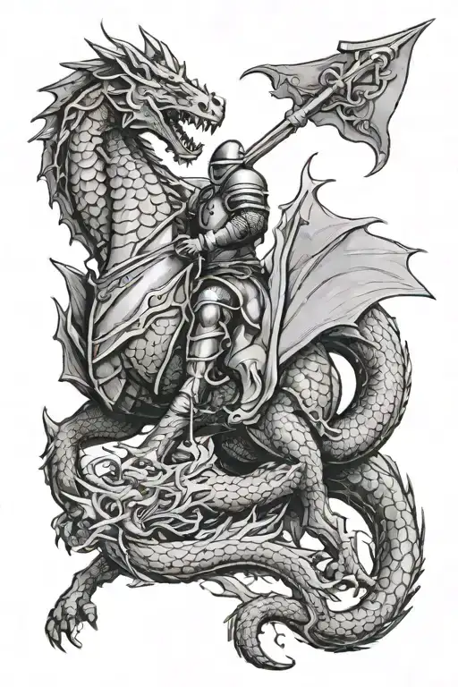 knight against dragon tattoo design idea