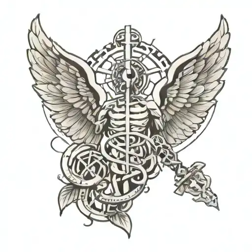 running through a maze of nursing caduceus surrounded tattoo design idea
