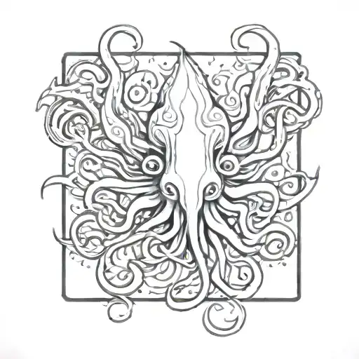 anime squid wrapping its tentacles tattoo design idea