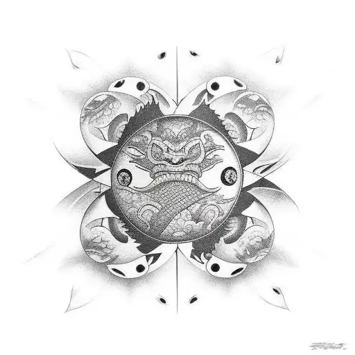 striahtdragon, eclipse, 9 balls, 6 rays tattoo design idea