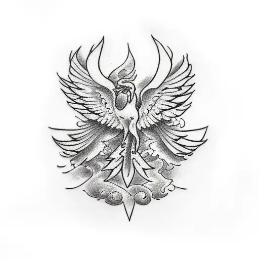 Phoenix black and white tattoo design idea