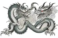 dragon with samurai in fight scene tattoo design idea