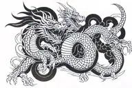 dragon with samurai in fight scene tattoo design idea