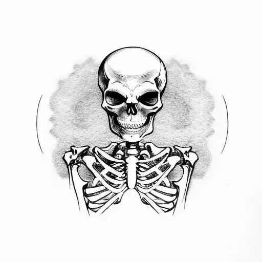 skeleton in a black funeral suit with skinny black tie  tattoo design idea