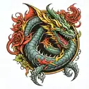 trident surrounded with dragon wrapped tattoo design idea