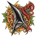 trident surrounded with dragon wrapped tattoo design idea