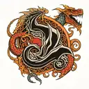 trident surrounded with dragon wrapped tattoo design idea