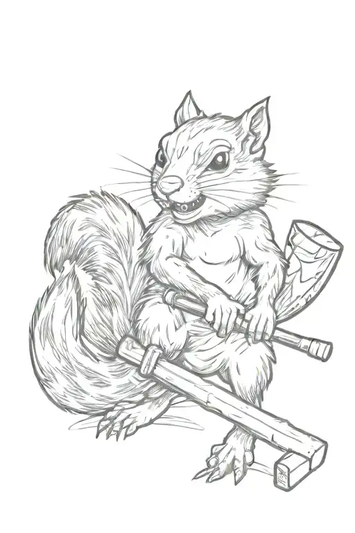 angry squirrel with hammers and ax tattoo design idea
