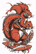angry squirrel with axe carving a surfboard tattoo design idea