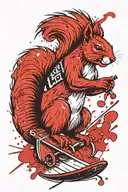 angry squirrel with axe carving a surfboard tattoo design idea