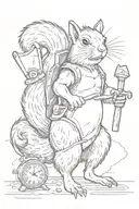 angry squirrel with axe and clock tattoo design idea