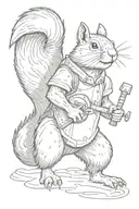 angry squirrel with axe and clock tattoo design idea
