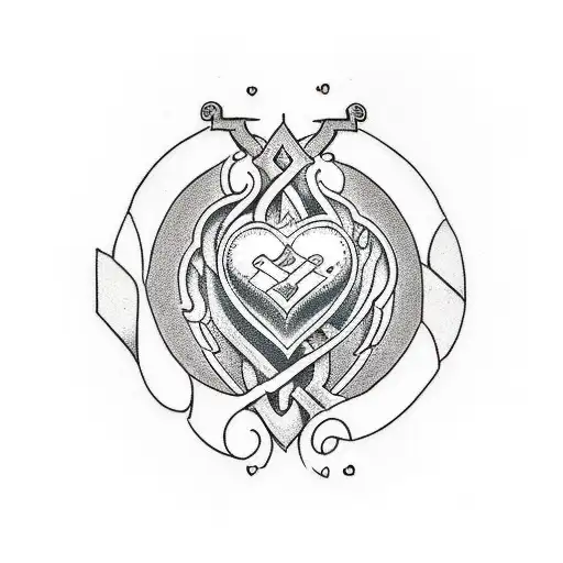 A heart in a Norse style, ringed by the script "Clifton and Carrie, Est. 1993" tattoo design idea