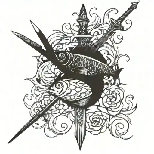 sword and fish  tattoo design idea