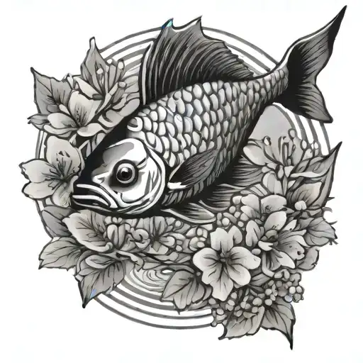 fish and cherry blossoms tattoo design idea