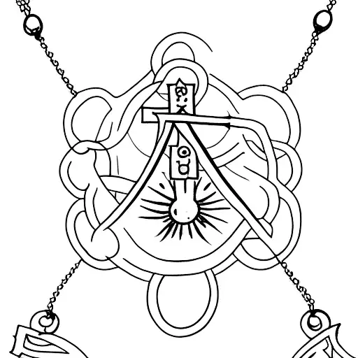 A minimalist tattoo of a hanging catholic rosary tattoo design idea