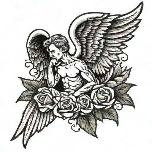 memorial tattoo of dad as angel tattoo design idea