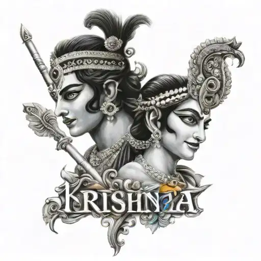 krishna and prince name written tattoo design idea