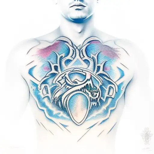 thunder going through the chest with the world " legends never die " wrote in the middle of it tattoo design idea