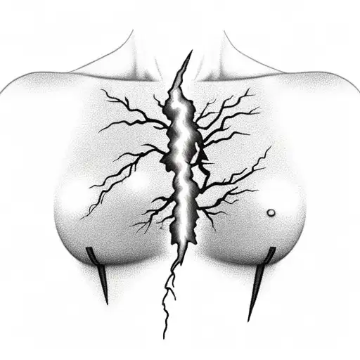 lightning going through the chest with the world " legends never die " wrote in the middle of it tattoo design idea
