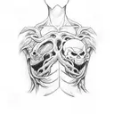 thunder going through the chest with the world " legends never die " wrote in the middle of it tattoo design idea