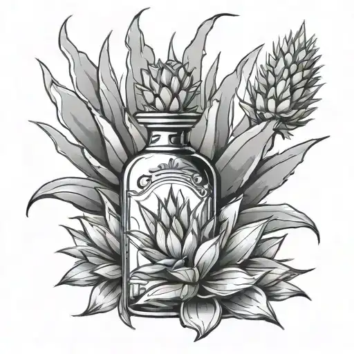 agave with tequila bottle  tattoo design idea
