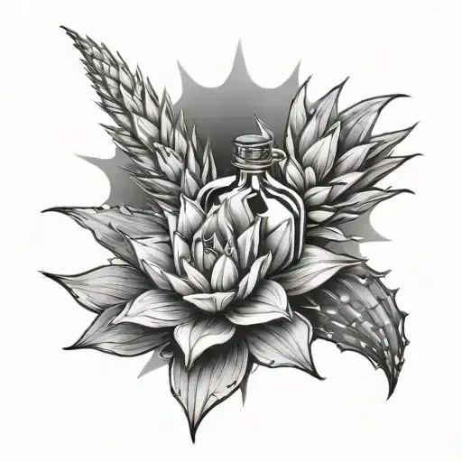 agave with tequila bottle pouring tattoo design idea