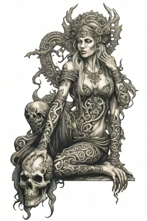 nordic goddedd hel nordic godess of death full body tattoo design idea