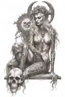nordic goddedd hel nordic godess of death full body half skeletal tattoo design idea