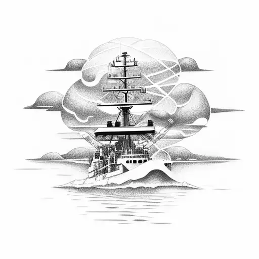 navy ship in the water in a storm tattoo design idea