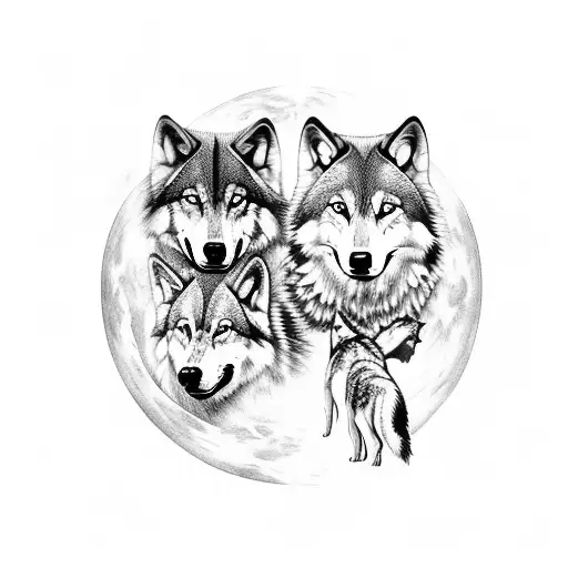 Majestic pack of wolves hunting in the moonlight tattoo design idea