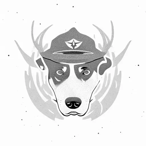 A silhouette of a hunting dog with a shotgun in a field tattoo design idea