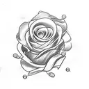A sketch-style tattoo of the American flag morphing into a beautiful bouquet of flowers, with a subtle rosary intertwined in the design tattoo design idea
