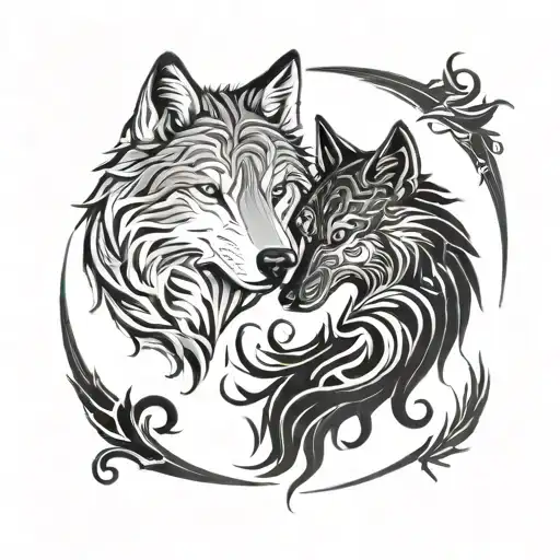 wolf yin yang symbol tattoo design idea