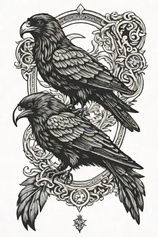Odin's ravens Huginn and Muninn tattoo design idea