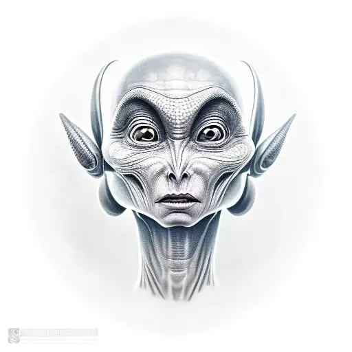 Gray alien face tattoo design idea