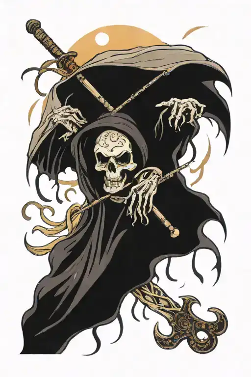 Don't fear the reaper, happy reaper, rain, sun and wind around tattoo design idea